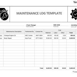 Marvelous Printable Vehicle Maintenance Log Templates Template