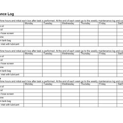 Printable Equipment Maintenance Log Template Excel