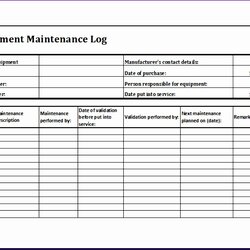 Equipment Maintenance Log Excel Templates Template Sheet Record Book Control Quality Checklist Sample