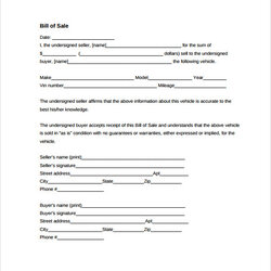 Wonderful Free Motor Vehicle Bill Of Sale Form Word Auto Template Example
