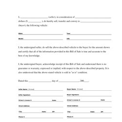 Brilliant Free Printable Vehicle Bill Of Sale Template Form Generic