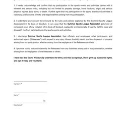 Exceptional Printable Generic Sports Waiver Form Liability Template