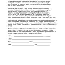 Athlete Waiver Form Fill Online Printable Blank Athletic Template Large