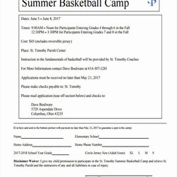 Sports Waiver Form Template Inspirational Free Sample Basketball Camp Summer Forms
