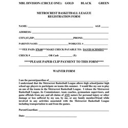 Eminent Basketball Waiver Form Template Large