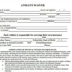 Outstanding Free Sample Athlete Waiver Forms In Ms Word Form Athletes