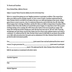 Capital Waiver Form Template For Sports Org Master Of Documents Forms Consent
