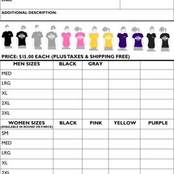 Printable Shirt Order Forms Templates