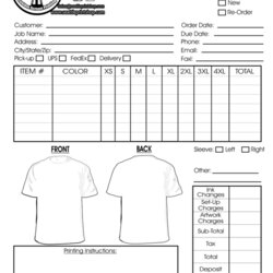 Admirable Printable Shirt Order Forms Templates Form Template Excel Printing Custom Screen Word Invoice
