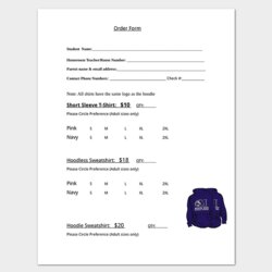 Shirt Order Form Template Word Excel Detailed