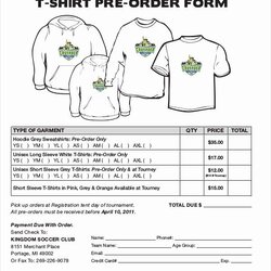 Free Shirt Order Form Template Download Sample