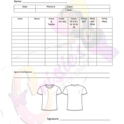 Splendid Shirt Order Form Template Printable Templates