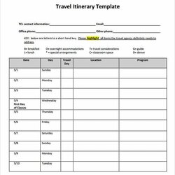 Peerless Travel Itinerary Templates Word Excel Template Trip Blank Example Vacation Sample Business Planner