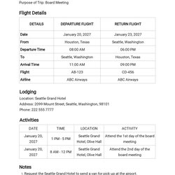 Cool Business Travel Itinerary Template Free