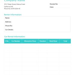 Great Simple Car Rental Receipt Template In Microsoft Word Rent Editable Details