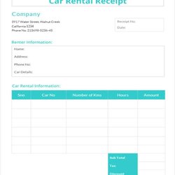 Rental Receipt Templates Doc Excel Template Car Format Word Details File