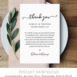 Wedding Thank You Letter Note Printable In Cards Wording Lieu Minty