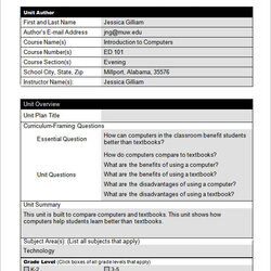 Free Sample Unit Plan Templates In Ms Word Template Business