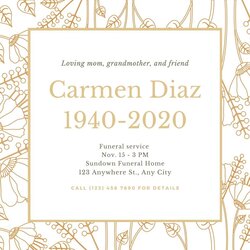 The Highest Quality Free Printable Funeral Invitation Templates Invitations Gold Floral