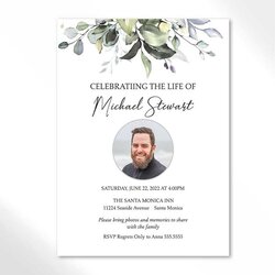 Funeral Invitation Template Memorial Greenery Masculine Poem Lovely