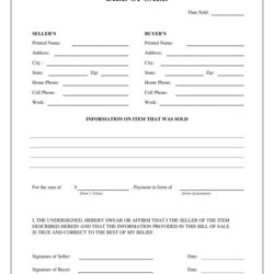 High Quality Free Generic Bill Of Sale Form Templates General Format Example