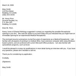 Smashing Email Cover Letters Examples Medical Receptionist