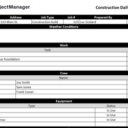Superior Free Construction Daily Report Template For Excel