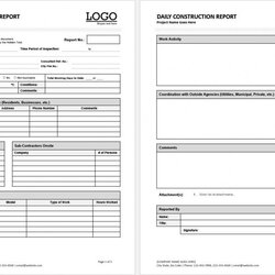 Printable Construction Report Formats In Ms Word Daily Template