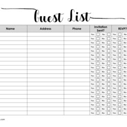 Free Printable Guest List Template Customize Online Excel Spreadsheet Word Editable