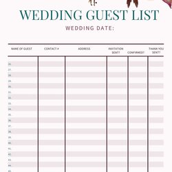 Matchless Free Printable Wedding Guest List Template