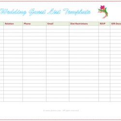 Preeminent Free Wedding Guest List Templates And Managers Template
