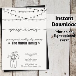 Fantastic Going Away Party Invitation Printable Template Rustic Mason