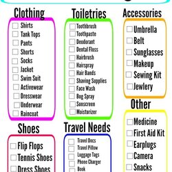 Excellent Free Vacation Packing List Printable Print
