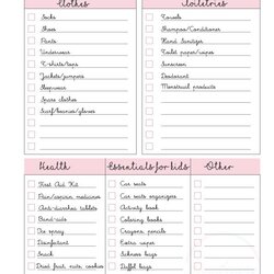 Packing List Template Printable Customized Travel Backpacking