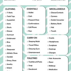 Preeminent Free Printable Vacation Packing Checklist Have Seat Will Travel List Choose Board Beach