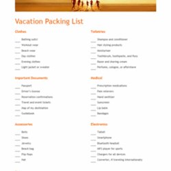 High Quality Vacation Packing List Templates Excel Lists Office Items Shopping