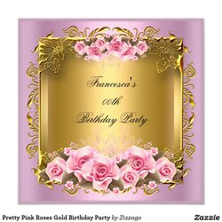 Fantastic Pretty Pink Roses Gold Birthday Party Square Paper Invitation Invitations