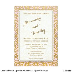 Chic And Glam Upscale Pink Gold Wedding Paper Invitation Card Invitations