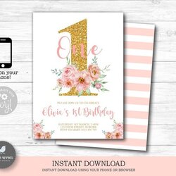 High Quality Floral Invitation Instant Download Pink Gold First
