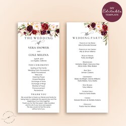 Worthy Microsoft Word Wedding Program Template Editable Order Programs Ceremony Printable Example Burgundy