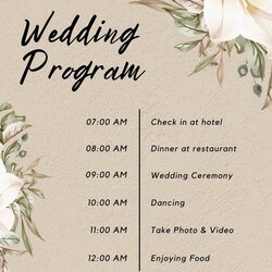 High Quality Catholic Wedding Program Template Printable Calendar Beige White Watercolor