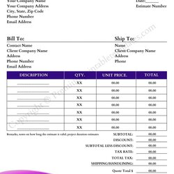 Estimate Template In Word And Excel Pack Of Invoice Printable