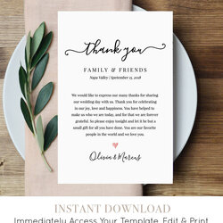 High Quality Wedding Thank You Letter Note Printable In Lieu Of Wording Minty