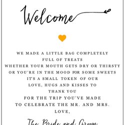 Perfect Printable Wedding Hotel Welcome Bag Note With Gold Heart And