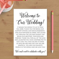Outstanding Modern Calligraphy Wedding Welcome Letter Template Note