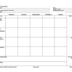 Free Lesson Plan Templates Common Core Preschool Weekly Simple Editable Template
