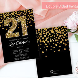 Great Birthday Confetti Invitation Printable Template Black Gold Party