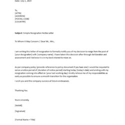 Terrific Simple Resignation Notice Letter Template Word Templates At Format Basic Definition High Doc