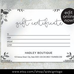 Fine Gift Card Template Editable Printable