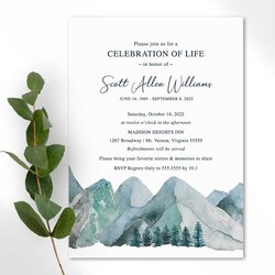 Legit Celebration Of Life Printable Template With An Outdoor Mountain Theme Invitations Invitation